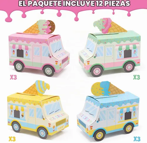 Vista 4 de Bessmoso - Cajas de regalo de fiesta de helados con forma de camión de helados, cajas de dulces para verano, cajas de dulces con chispas temáticas