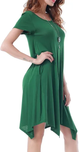 Vista 3 de Invug Vestido casual de manga corta con cuello redondo y bolsillos para mujer