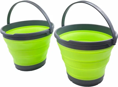Vista 11 de SAMMART Juego de 2-10L (2.6 galones) cubo de plástico plegable – Tina redonda plegable con asa – Cubo de agua portátil para pesca – Ahorro