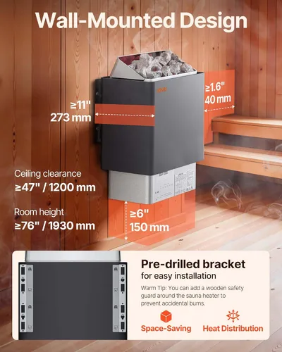 Vista 4 de VEVOR - Calefactor de sauna, estufa eléctrica de 9 kW, 220 V, calefactor de baño de vapor con controlador digital externo, temporizador de 3 h