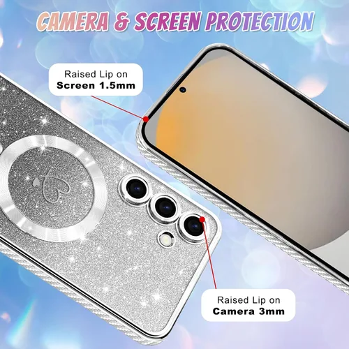 Vista 605 de Bonoma - Funda compatible con Samsung Galaxy S21 Plus, diseño de corazón con purpurina, color rosa Support for MagSafe, Plating Magnetic Case TPU