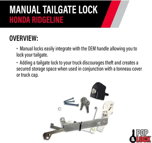 Vista 3 de Cerradura manual de puerta trasera Pop & Lock para Honda Ridgeline, Negro