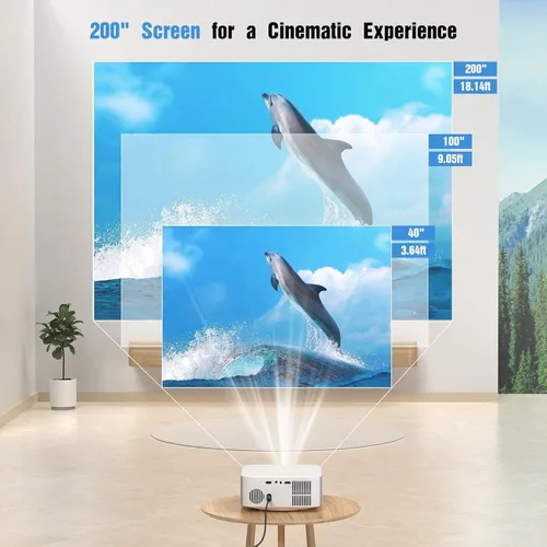 Vista 7 de HAPPRUN Proyector de cine para exteriores, proyector nativo HD 1080P E-Focus, proyector Bluetooth compatible con TV Stick Smartphone/HDMI/USB
