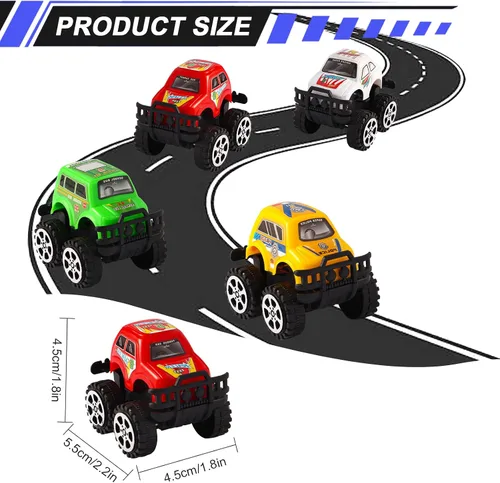 Vista 2 de Manmel Paquete de 12 Autos de Retroceso para Niños, Mini Vehículos de Carreras a Granel, Juguetes de Camión Monstruo, Recuerdos de Fiesta para Niños