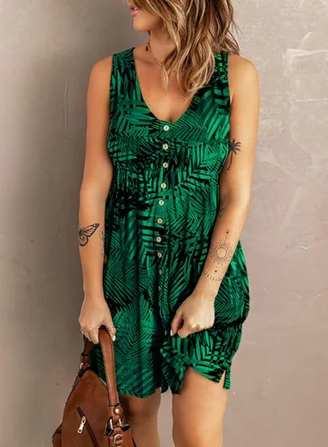 Vista 2 de Hount Vestidos casuales de verano para mujer, sin mangas, con botones, para playa, con bolsillos
