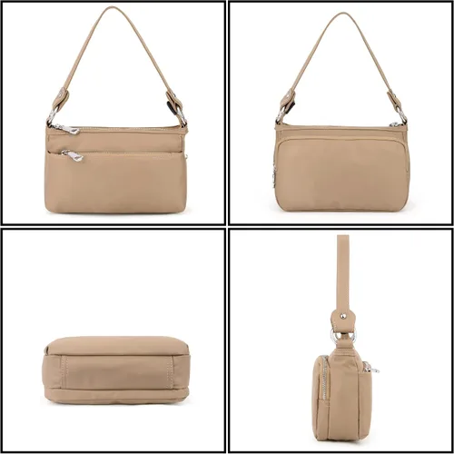 Vista 7 de UTO Bolso bandolera pequeño para mujer, con 3 cremalleras, con asa desmontable y correa ajustable