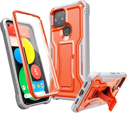 Vista 7 de FITO Funda para Pixel 5, funda resistente a prueba de golpes de doble capa con protector de pantalla para teléfono Google Pixel 5, soporte integrado