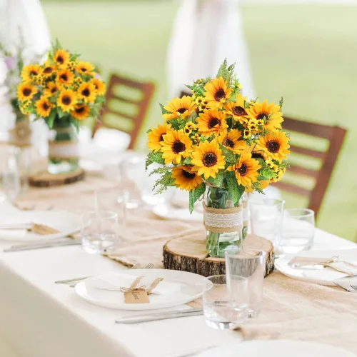 Vista 2 de AmyHomie - Ramos de girasol artificiales, 2 manojos de flores falsas para baby shower al aire libre, decoración del hogar, boda, otoño, novia