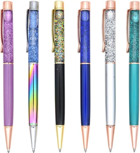 Vista 8 de Gullor 6 bolígrafos de metal elegante, piezas líquidas dinámicas para suministros de oficina, tinta negra (6 unidades), multicolor A