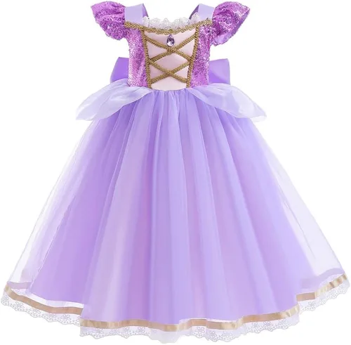 Vista 8 de Disfraz de princesa Sofía Rapunzel para niñas, disfraz de Halloween, Navidad, cumpleaños, fiesta con accesorios