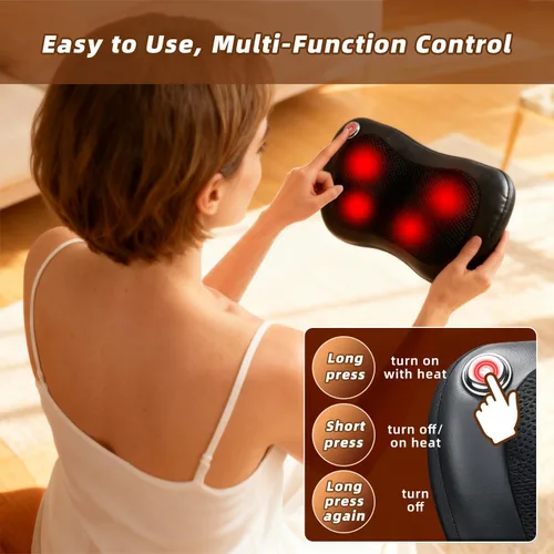 Vista 8 de Zenopax Shiatsu Masajeador de cuello y espalda con calor, almohada eléctrica recargable inalámbrica para aliviar el dolor muscular, amasamiento