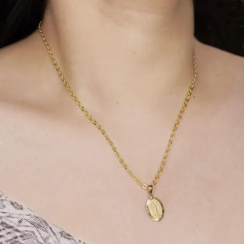 Vista 4 de PORI JEWELERS Oro amarillo de 14 quilates pequeño Virgen María Medallón religioso ovalado joyería fina regalo de bendición para mujeres niñas
