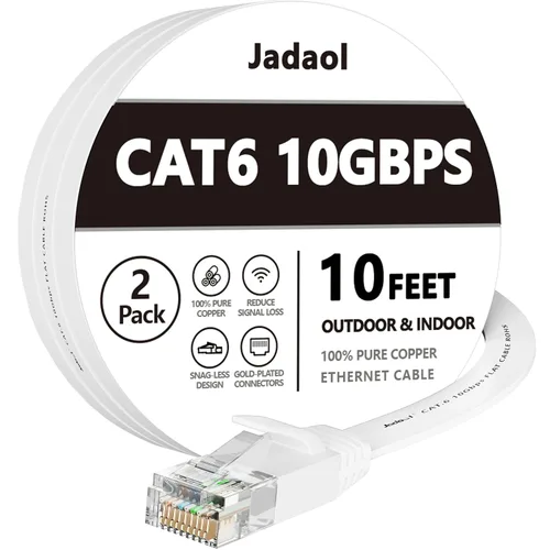 Vista 54 de Cable Ethernet Cat 6 de 1 pie (paquete de 6), para exteriores e interiores, compatible con red Cat7 de 10 Gbps, cable de conexión LAN plano