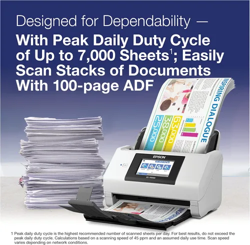Vista 6 de Epson DS-790WN Escáner de documentos a color de red inalámbrica para PC y Mac con escaneo dúplex, función sin computadora, alimentador automático