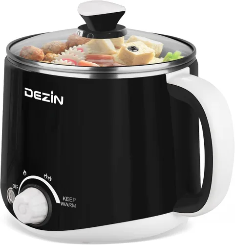 Vista 9 de Dezin - Olla caliente eléctrica, cocina rápida de fideos, mini olla de acero inoxidable perfecta para ramen, huevos, pasta, bolas de masa hervida