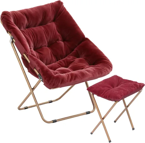 Vista 15 de Magshion Silla plegable de gran tamaño para adultos, silla de lectura con otomana, asiento circular esponjoso de piel sintética, cómoda silla