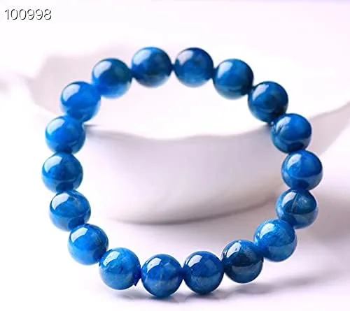 Vista 3 de Pulsera de apatita azul genuina natural para mujeres y hombres, piedras preciosas de cristal curativo, pulseras elásticas de cuentas redondas