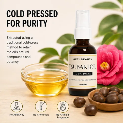 Vista 5 de Aceite Tsubaki 100% puro para cabello, piel y uñas – Secreto de belleza japonés puro y ligero – Aceite hidratante para el cabello y la cara no graso