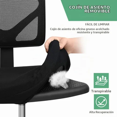 Vista 6 de Silla de oficina de malla sin brazos, silla de escritorio ergonómica con respaldo bajo, sillas giratorias ajustables para computadora para espacios
