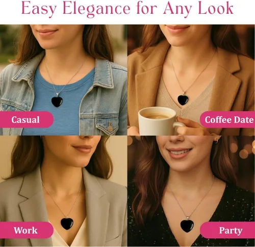 Vista 65 de Gempires Love - Collar con colgante de cristal de corazón para mujer, chapado en plata, cadena ajustable de 18 + 2 pulgadas