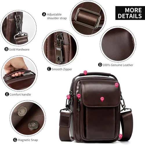 Vista 3 de Augus Bolso bandolera pequeño de cuero para hombre, bolso cruzado de hombro, bolsas de viaje para hombres, mochila con hebilla magnética