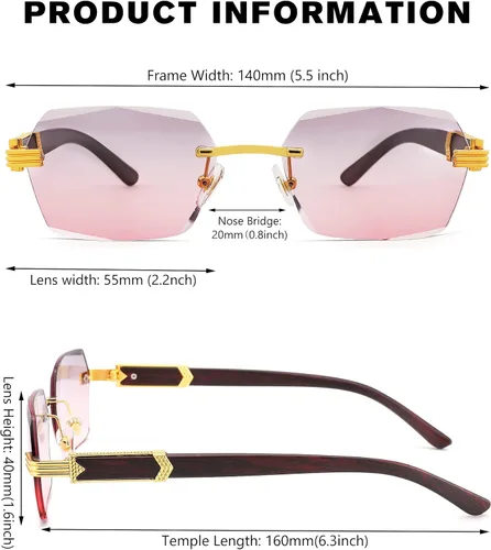 Vista 5 de Pro Acme Rimless Rectangle Sunglasses for Men Women Hexagon Shade Eyewear Frameless y2k Glasses