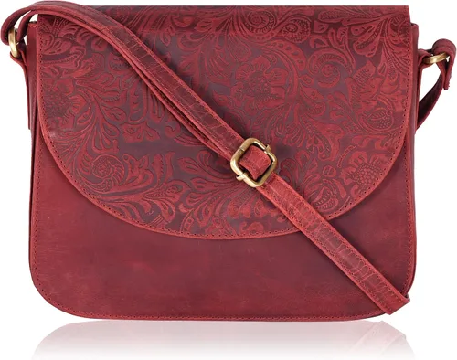 Vista 33 de Bolso bandolera de cuero genuino para mujer con correa ajustable, bolsillo para móvil y cremallera exterior e