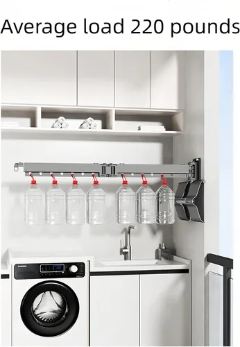 Vista 7 de Estante de ropa montado en la pared, estante de secado de ropa plegable extendido para dormitorio y baño, estante de secado de ropa elástico