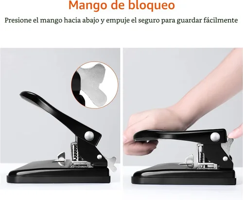Vista 3 de Amazon Basics Perforadora de 2/3 agujeros, semiajustable, capacidad de 30 hojas, color negro