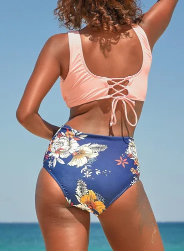 Vista 3 de SouqFone Two Piece High Waisted Bikinis Swimsuits Tummy Coverage Bathing Suits