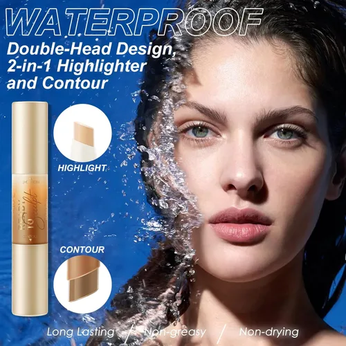 Vista 4 de FOCALLURE Bronceador e Iluminador en Crema 2 en 1 en Barra, Lápiz de Contorno No Graso y que No Reseca, Fácil de Crear un Acabado Mate Natural