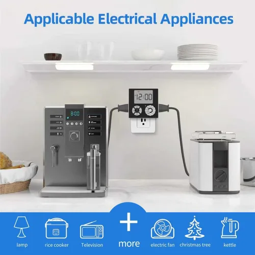 Vista 7 de TiFFCOFiO Temporizador de Enchufe Mecánico para Interiores, Temporizadores de 3 Clavijas para Tomas Eléctricas, Temporizador de Luz Enchufable