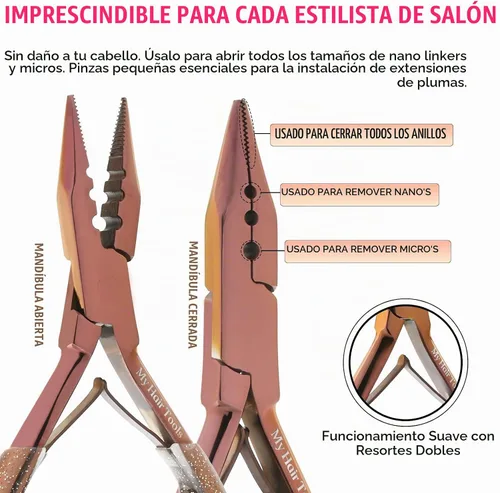 Vista 3 de Pro - Herramientas de extensión de cabello, mini 3 agujeros, microcuentas de silicona y nanoanillos, extensiones de cabello, alicates para abridor