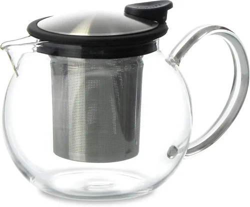 Vista 2 de FORLIFE Bola - Tetera de cristal con infusor de cesta, 25 oz./25.4 fl oz., grafito negro