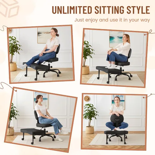 Vista 3 de Homall - Silla de oficina de escritorio ergonómica con patas cruzadas y ruedas, giro de 360° y altura ajustable para meditación y TDAH, silla