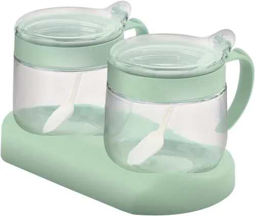 Vista 13 de Tarros de especias de condimentos de vidrio, 5.6 onzas/8.6 fl oz, recipiente para especias con tapas y cucharas y bandeja, recipientes de vidrio