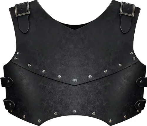 Vista 2 de HiiFeuer Armadura medieval de piel sintética para el pecho, armadura de cuerpo de arquero mercenario retro, chaleco ajustable para Ren Faire