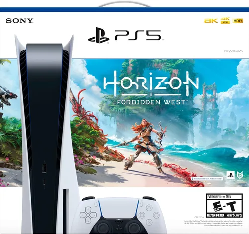 Vista 3 de Sony Playstation 5 PS5 - Consola de juegos versión de disco Horizon Forbidden West Bundle - Blu-Ray 4K, memoria GDDR6 de 16 GB, reproductor SSD