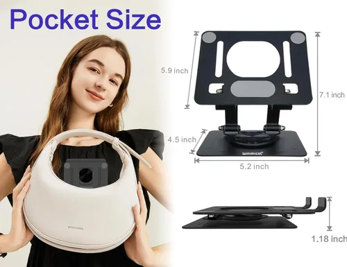 Vista 8 de Soporte para tablet para escritorio, con base de metal giratoria de 360°, soporte de doble varilla ajustable multiángulo, accesorios de oficina