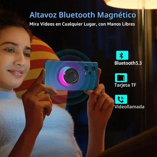 Vista 2 de Altavoz Bluetooth magnético,Soporte de teléfono de inducción negro-1 pieza