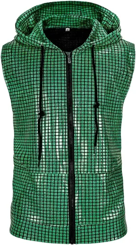 Vista 2 de Disfraz de discoteca con capucha para hombre, diseño de lentejuelas metálicas