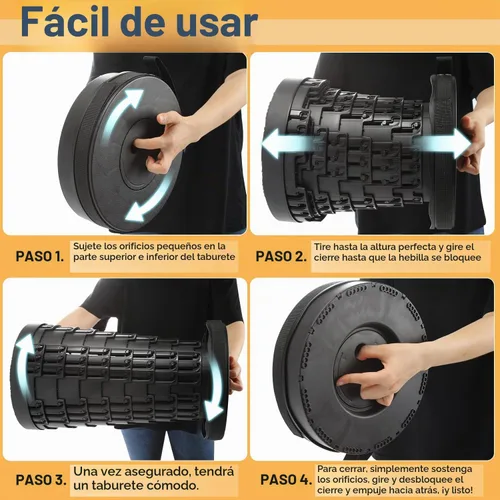 Vista 5 de Taburete plegable, mejorado con 3 toboganes, capacidad de carga de 600 libras, taburete plegable para campamento con bolsa de transporte 3 en 1
