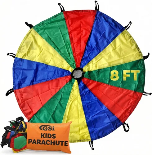 Vista 11 de GSi Paracaídas de juego para niños, paracaídas arcoíris, juego de tienda de campaña para niños, para gimnasia, juego cooperativo y actividades