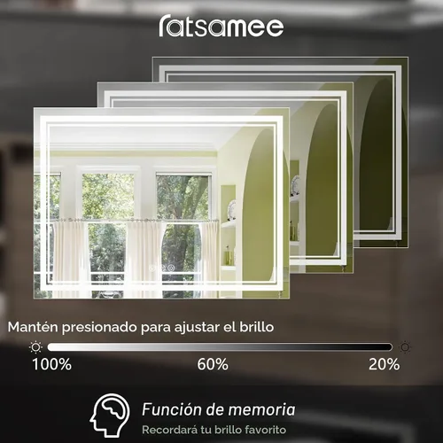 Vista 5 de Ratsamee - Espejo de baño LED de 60 x 36 con luces, retroiluminado+frontal iluminado, antivaho Blanco neutro (frontlit+retroiluminado)