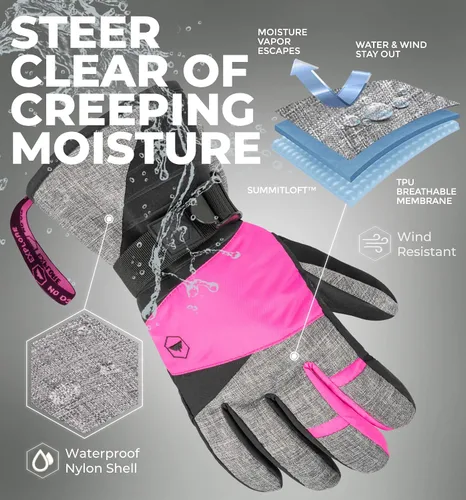 Vista 3 de Guantes de nieve y esquí para mujer, resistentes al agua y al viento, guantes de snowboard para esquí y snowboard, con carcasa de nailon