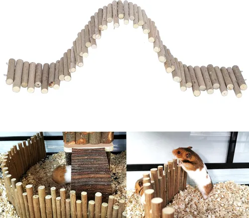 Vista 9 de Ejoyous Puente de madera para hámster, escalera de madera, valla de hámster, escondite, jaula, juguetes de escalada para hámsters sirios, jerbos