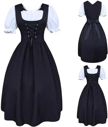 Vista 2 de SHOPESSA Vestido de corsé renacentista para mujer, vestido de sirvienta para el Oktoberfest, vestido de sirvienta de manga corta abombada, vestidos
