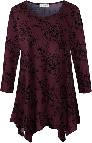 Vista 48 de LARACE - Camisa de talla extragrande para mujer, camisa tipo túnica con manga 3/4, ajuste holgado, ropa básica para mujer 2-negro_cuadros