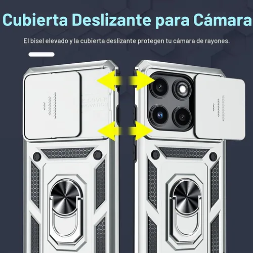 Vista 3 de Janmitta Funda Compatible con Moto Edge 2025 con Cubierta Deslizante Integrada para Lente de Cámara + Soporte de Anillo para Dedo con Función