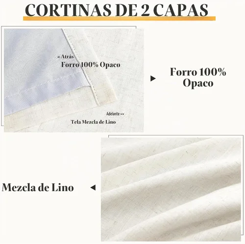 Vista 2 de Nanspring Cortinas plisadas de lino 100% opacas de 96 pulgadas de largo Natural
